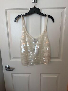 Wayf Cream Sequin Sheer Tank Top